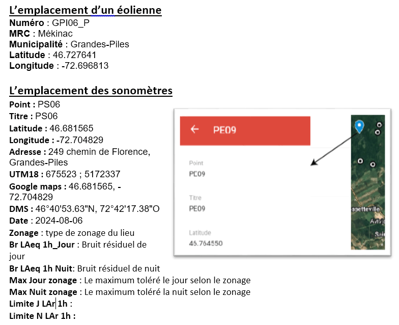 Information sur éoliennes et sonomètres